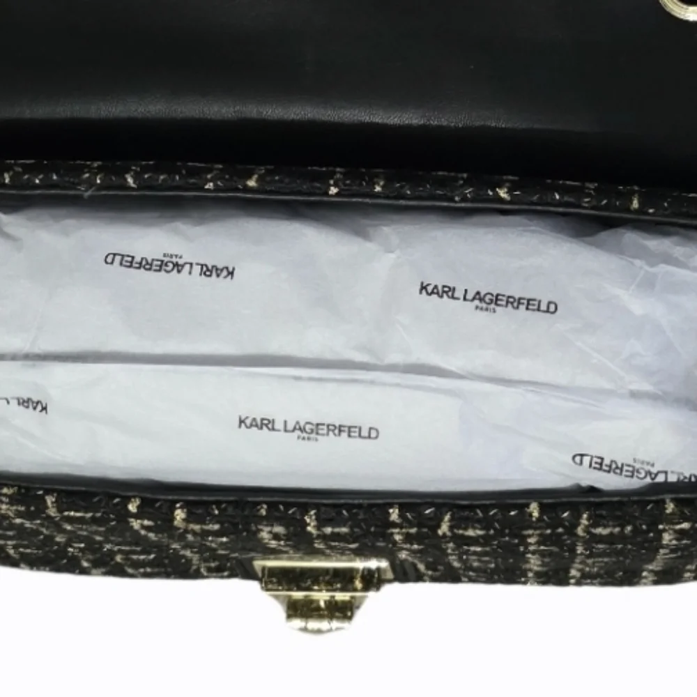 Karl Lagerfeld Tweed & Leather Bag w/ Adjustable Chain Strap NWT